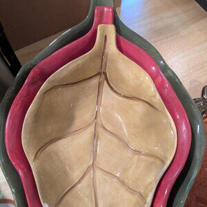 HOME TRENDS STACKABLE CERAMIC LEAF SERVING DISH SET